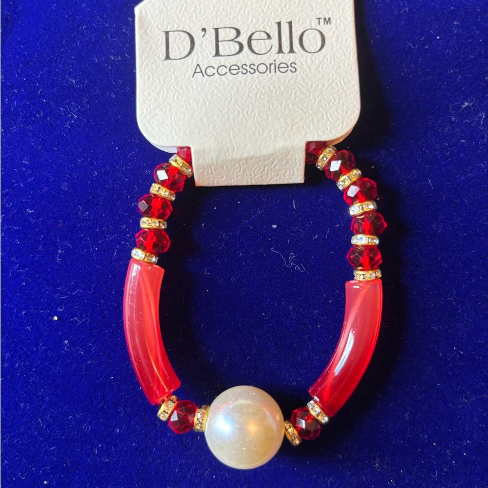 D’Bello Red Lucite Bracelet with Pearl Accent